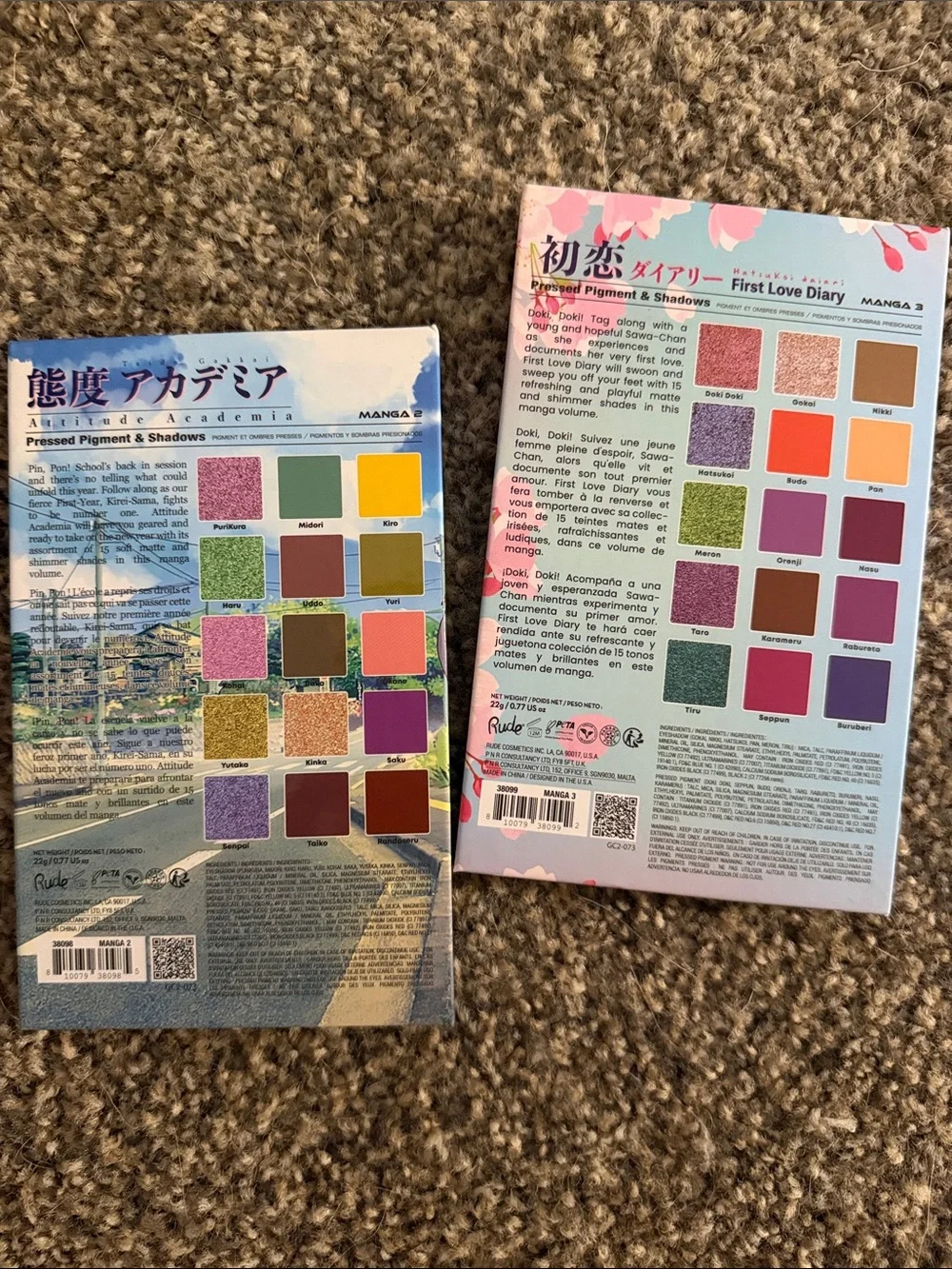 RUDE Anime Eyeshadow Palettes — Pink, Purple, Blue, Brown, Gold